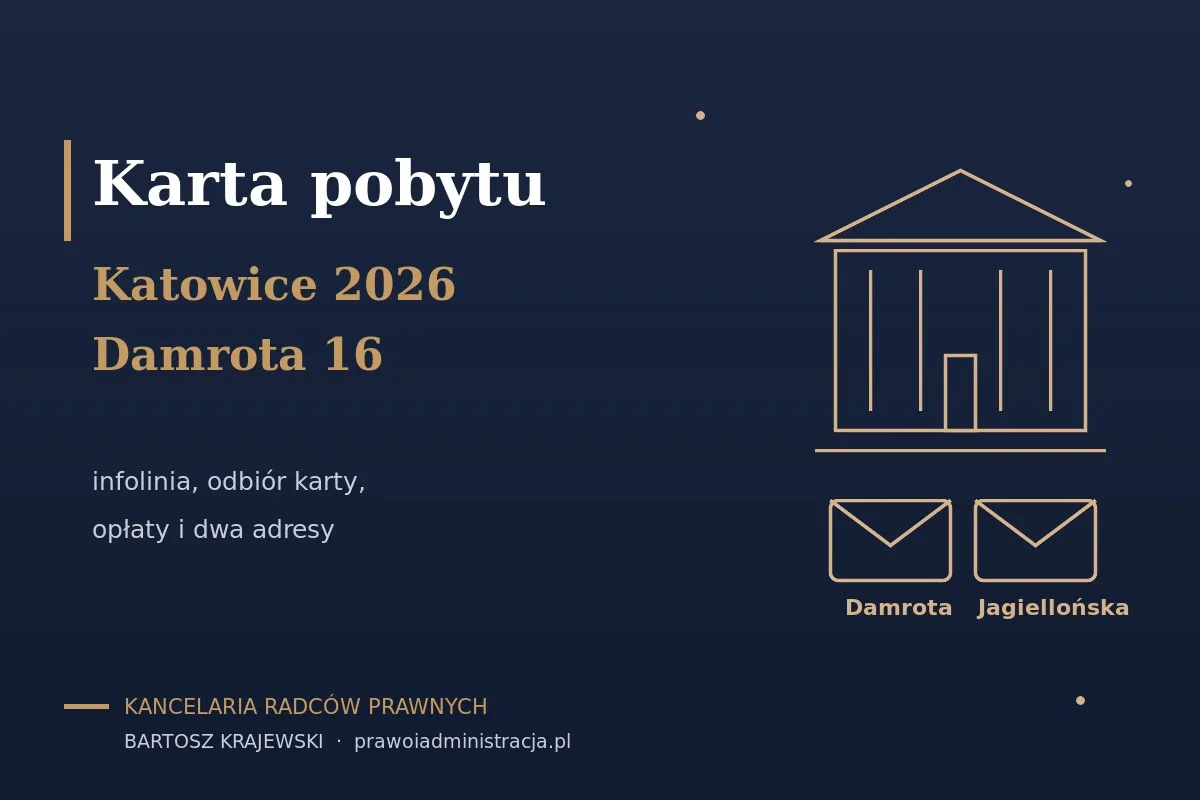 Katowice-də karta pobytu 2026 — Damrota 16, qaynar xətt 780 100 935, kartın alınması və ödənişlər